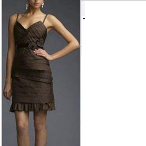 BCBGMAXAZRIA Brown Silk Taffeta Pleated Ruffle Party Cocktail Dress